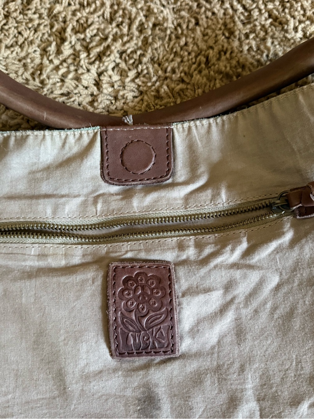 Lucky Brand Turquoise Leather Tote with Brown Handles - Picture 11 of 16